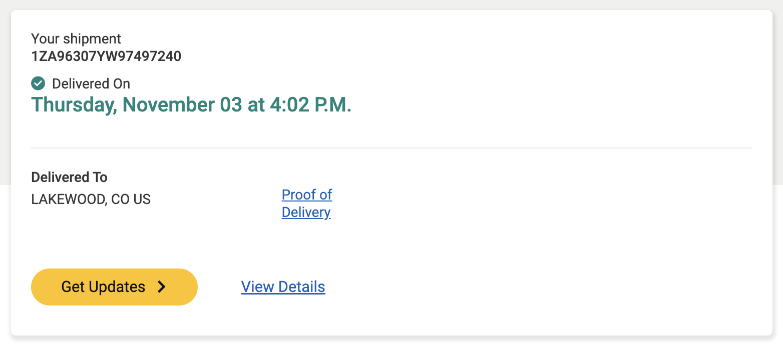UPS delivery confirmation.
