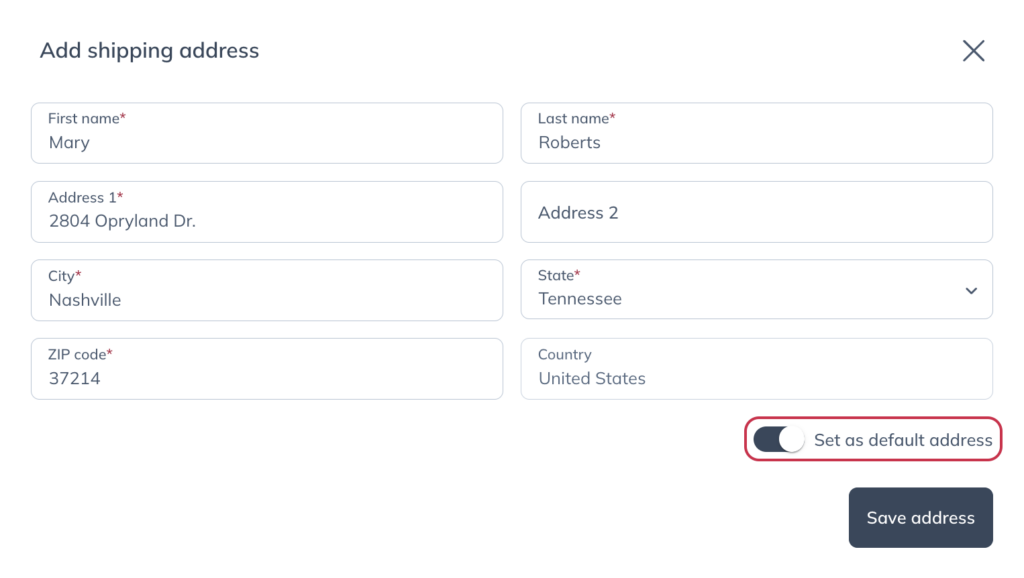 Setting an address as the default for the account.