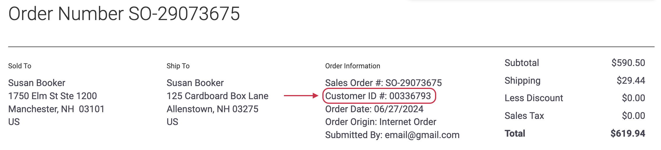 Locating a customer ID number.