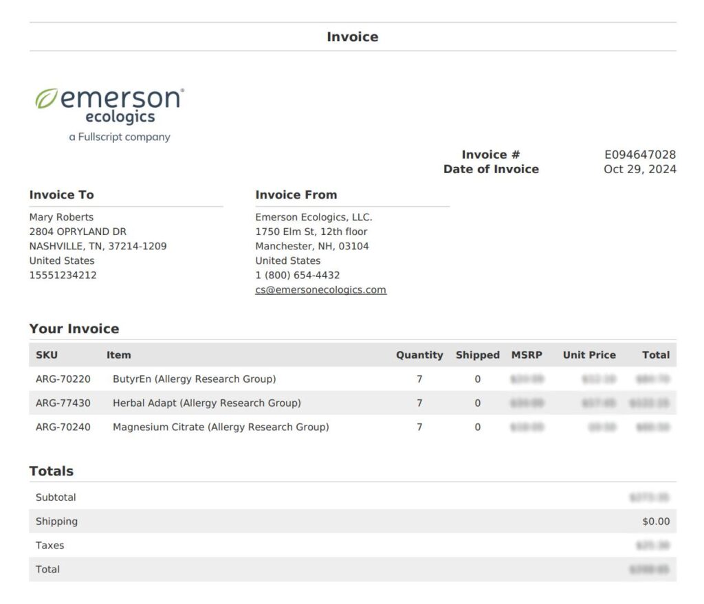 Viewing an Emerson Ecologics invoice.